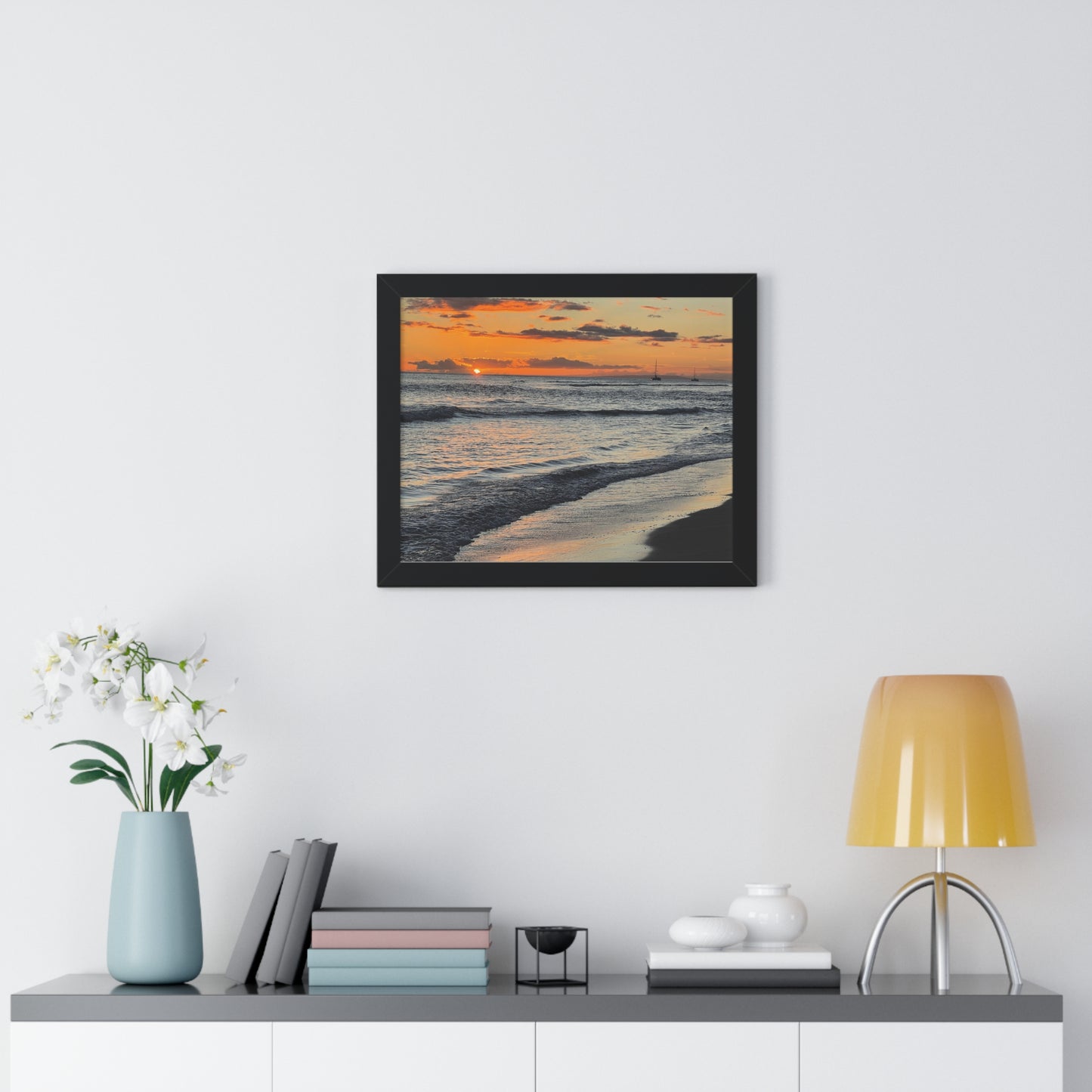 Sunset Beach Framed Horizontal Poster - Coastal Home Decor