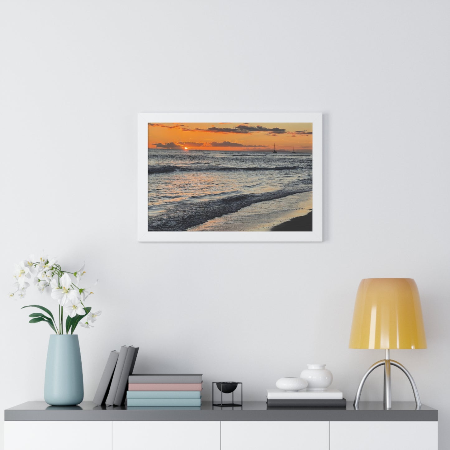 Sunset Beach Framed Horizontal Poster - Coastal Home Decor
