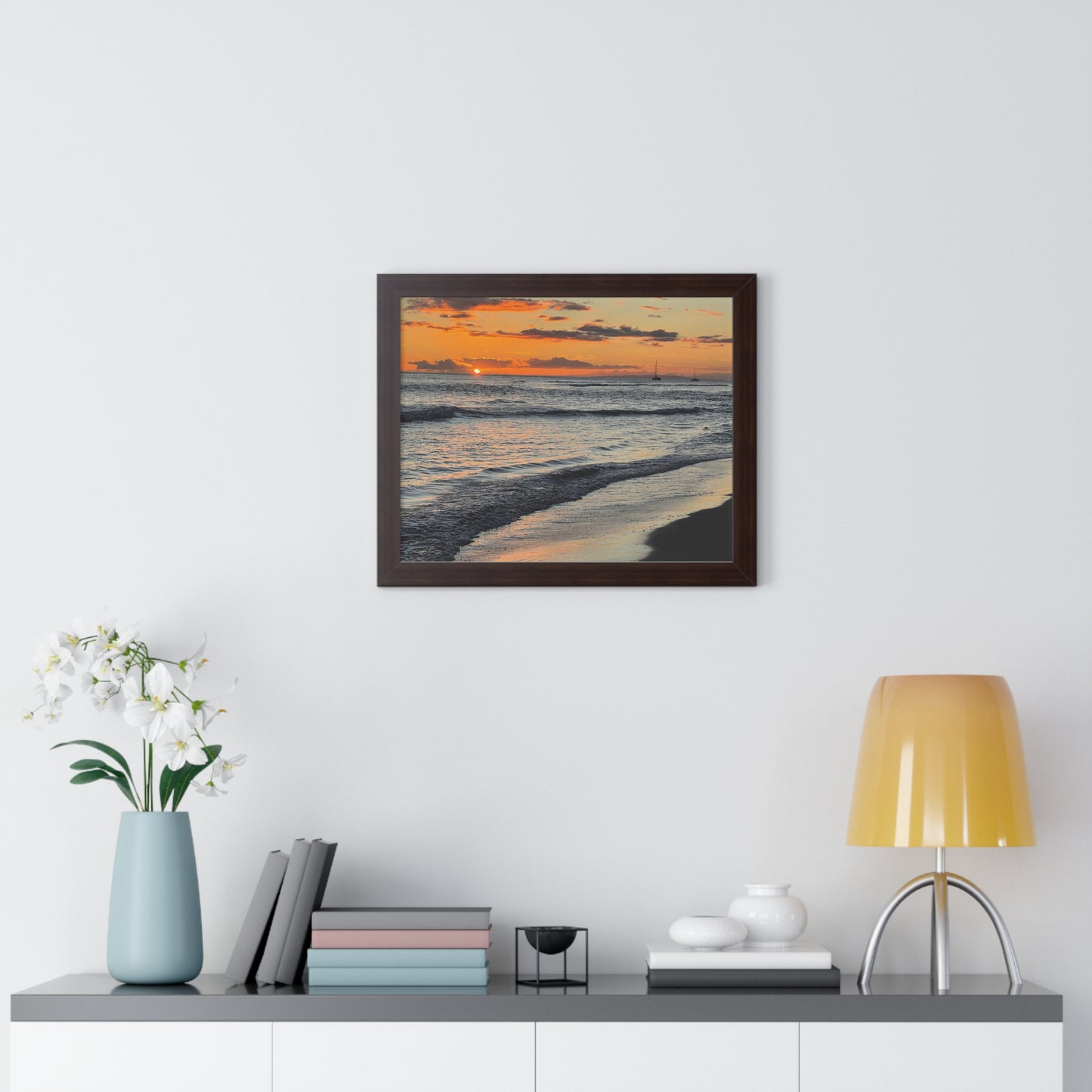 Sunset Beach Framed Horizontal Poster - Coastal Home Decor