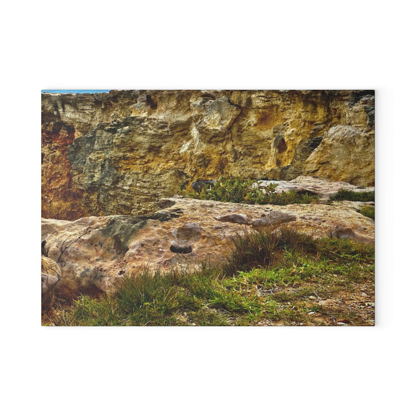 “Salt & Stillness” – Glass Cutting Board A coastal pause from Llanos Costa, Puerto Rico.