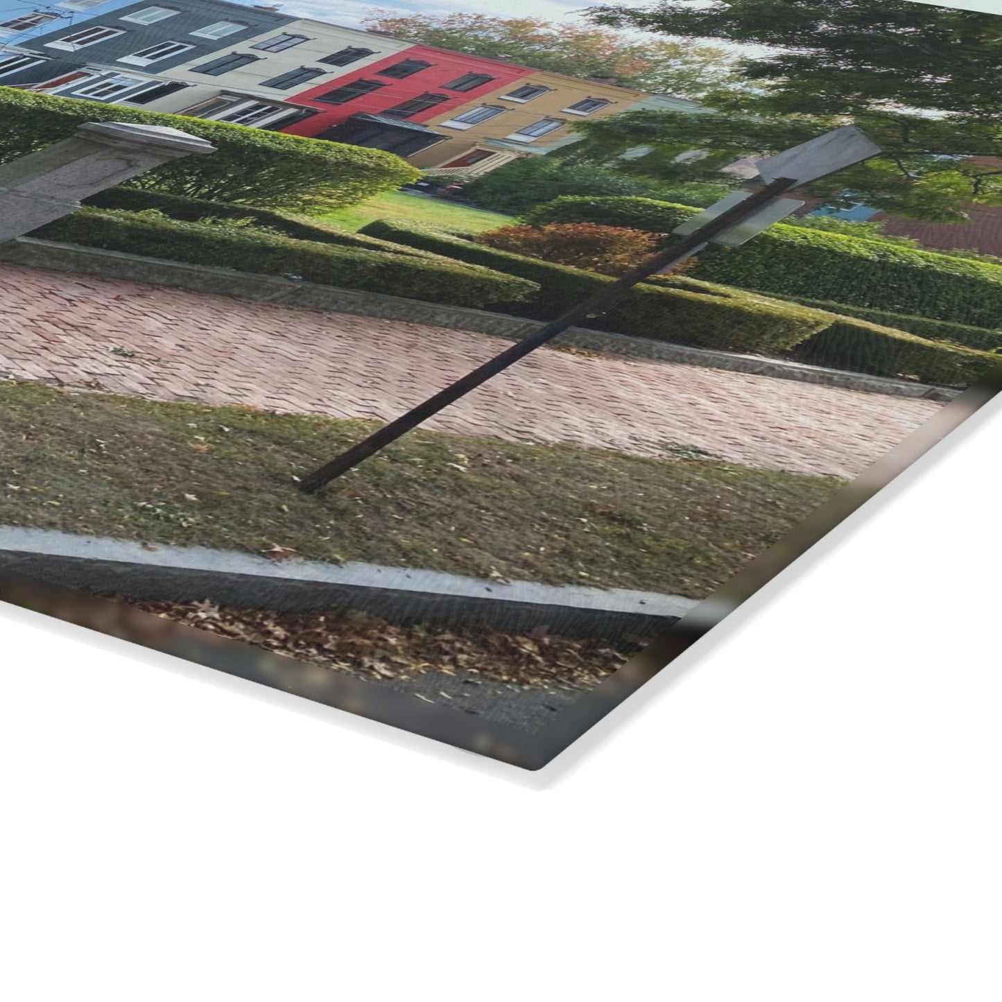 “Harbor Haze” – Glass Cutting Board A misted shoreline moment from Portland, Maine