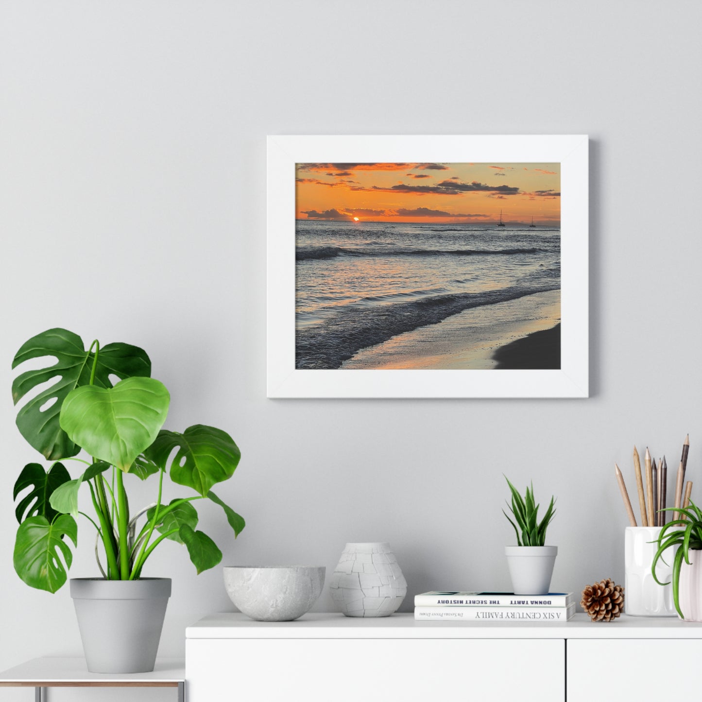 Sunset Beach Framed Horizontal Poster - Coastal Home Decor