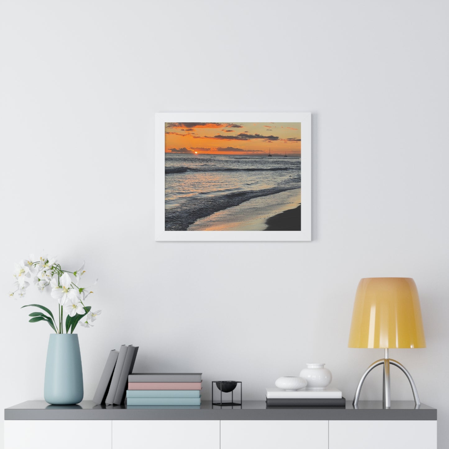 Sunset Beach Framed Horizontal Poster - Coastal Home Decor
