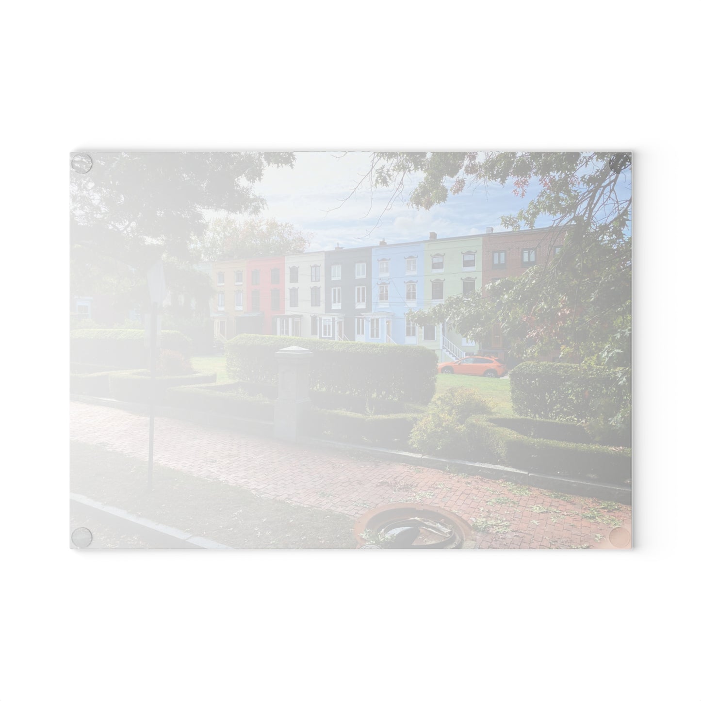 “Harbor Haze” – Glass Cutting Board A misted shoreline moment from Portland, Maine