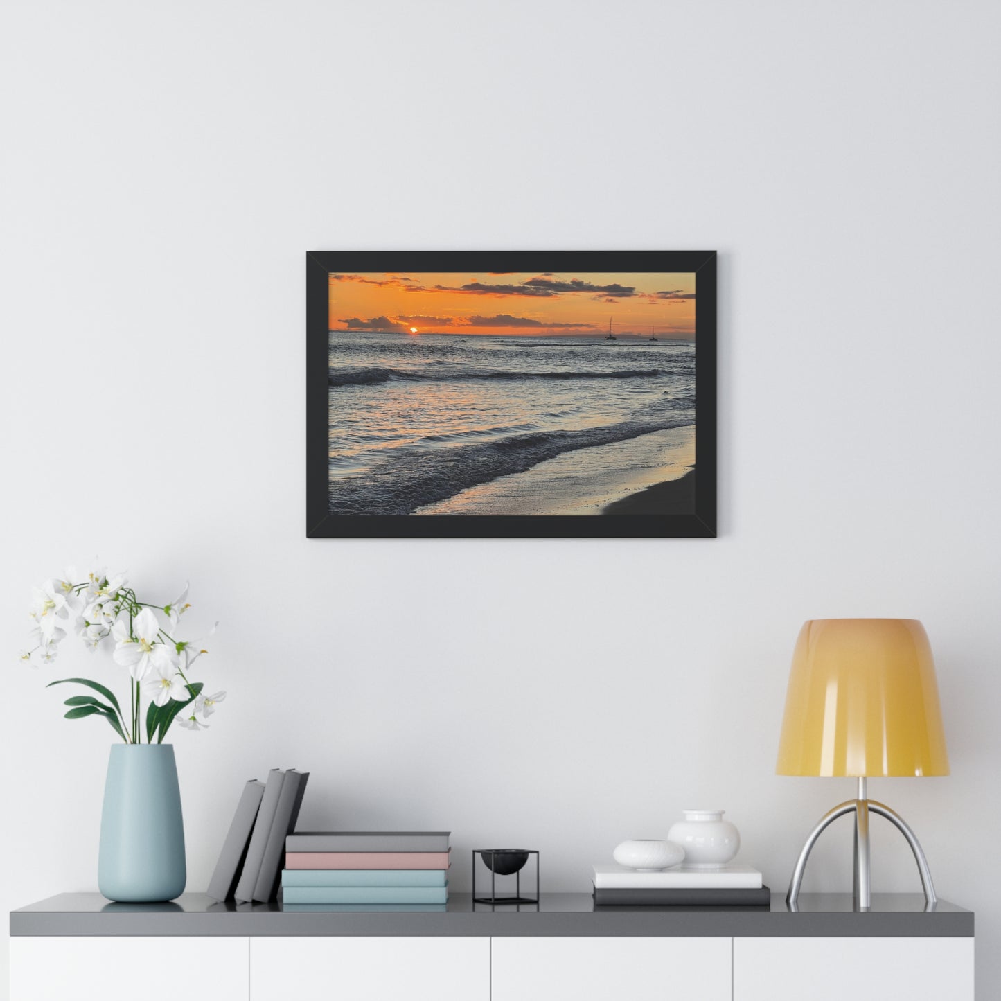 Sunset Beach Framed Horizontal Poster - Coastal Home Decor